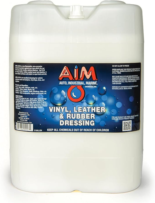 AIM Chemicals Vinyl Leather Rubber Multi-Purpose Dressing -Effective UV Protection -Leather Cleaner & Conditioner -Suitable for Interiors, Exteriors, Engines -Anti-Static -Water-Based for Cars, 5 Gal