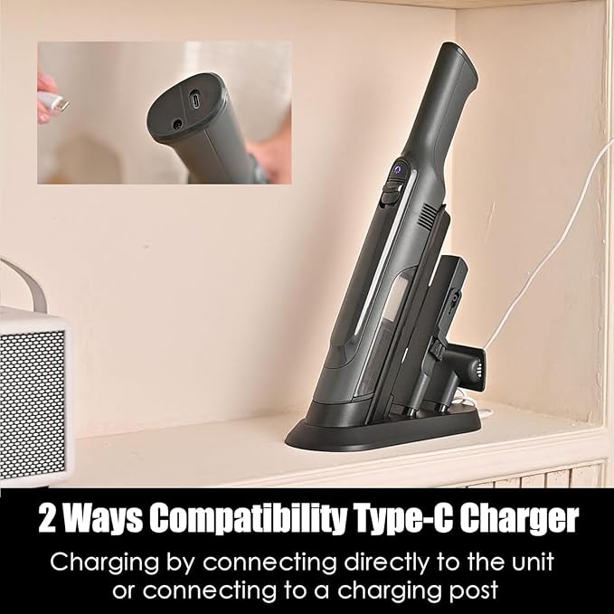 PROMOMO Handheld Vacuum Cordless, Super Lightweight 1.4lb with Powerful Suction, Charging Dock, Single Touch Empty and Detachable Dust Cup, Portable Mini Car Vac for Home Pet Car (Steel Gray)