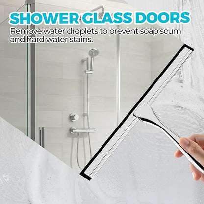 2PACK 12-Inch All-Purpose Shower Squeegee for Shower Doors, Tile Shower Walls, Bathroom, Window, Glass and Car Windshield, Mirrors and Kitchen-Stainless Steel, Silver