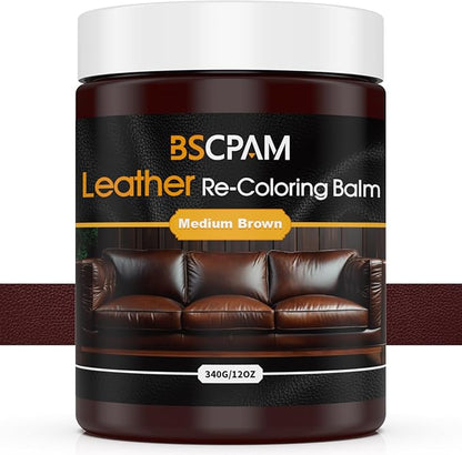 BSCPAM Medium Brown Leather Recoloring Balm, 12oz Leather Color Restorer for Couches, Leather Repair Kit for Furniture, Leather Dye for Leather Fade, Leather Repair Restore car seat