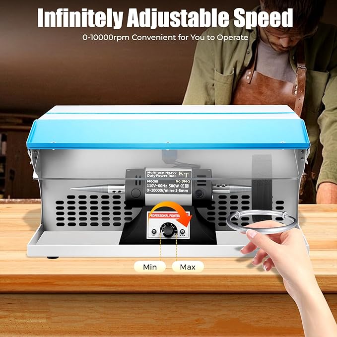 Polishing Buffing Machine, 110V 500W Jewelry Bench Polisher 1/2 HP Adjustable Variable Speed Polishing Buffing Collector with Light Tube for a Store Studio