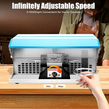 Polishing Buffing Machine, 110V 500W Jewelry Bench Polisher 1/2 HP Adjustable Variable Speed Polishing Buffing Collector with Light Tube for a Store Studio