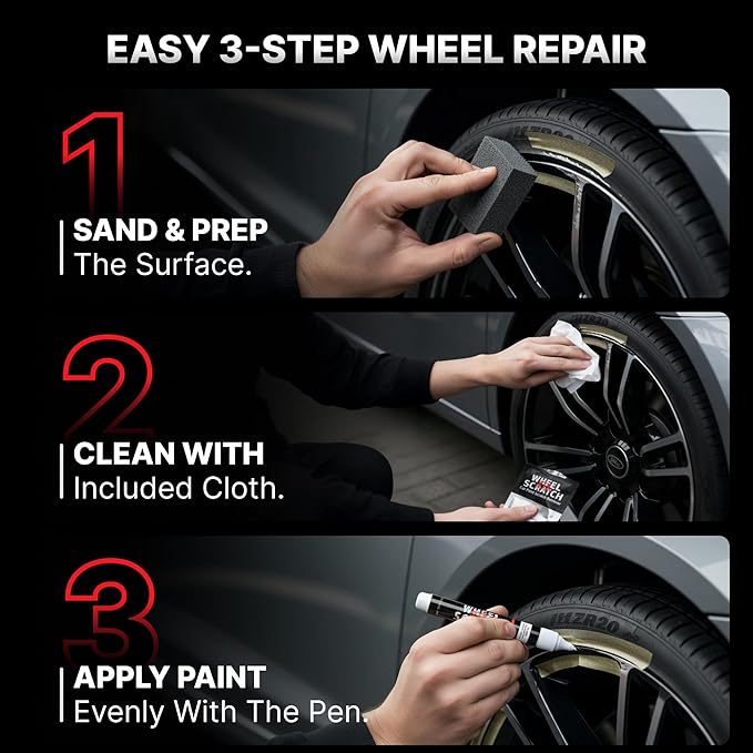 Wheel Scratch Fix® Matte Black Touch Up Paint for Cars - DIY Alloy Wheel Repair Kit, Curb Rash Remover with Fast-Drying Pen - Long-Lasting OEM Finish Car Rim Paint for Scuffs and Chips at Home (Satin/Matte Black)