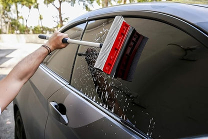 Squeegee for Window Cleaning with Long Handle, 2-in-1 Window Squeege for Home, Car Windshield, Mirror, Glass Cleaning with Extension Pole 18"-30"