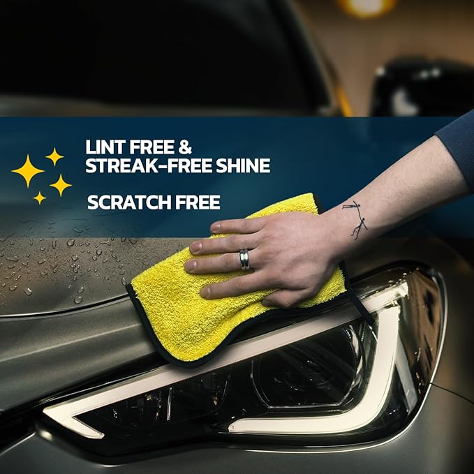 Seal Skin Covers Microfiber Cleaning Cloth for Cars 12" X 12" Quick Drying Super Soft and Absorbent Microfiber Towels for Streak Free Shine in Your Vehicle, Home or Office (3-Pack, Grey-Yellow)