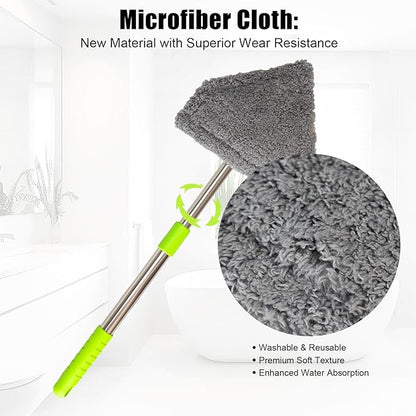 Car Windshield Squeegee Cleaning Tool - Vehicle Window Cleaner with 4 Reusable Washable Microfiber Pads, Telescoping Handle (13" - 16.7"), 180° Rotatable for Both Interior and Exterior Car Glass.