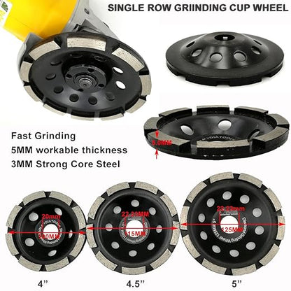 SHDIATOOL 4 Inch Single Row Diamond Grinding Cup Wheel for Concrete Granite Marble Masonry Brick Fits 5/8 Inch Arbor
