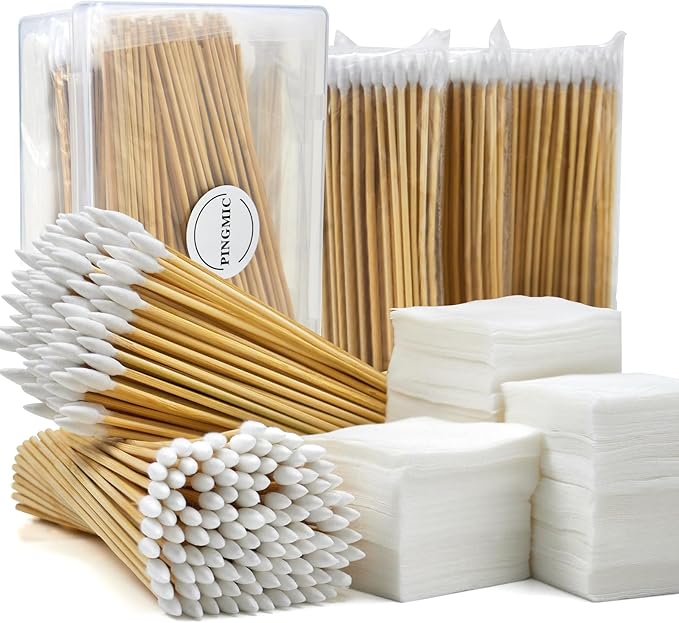 PINGMIC Gun Cleaning Supplies - Gun Cleaning Patches and Long Cotton Swabs Set, 6" Cotton Swabs, Lint Free Cloth Fit Most Caliber Firearms