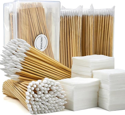 PINGMIC Gun Cleaning Supplies - Gun Cleaning Patches and Long Cotton Swabs Set, 6" Cotton Swabs, Lint Free Cloth Fit Most Caliber Firearms