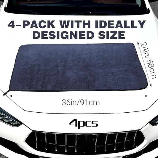 4 Pack Large Microfiber Car Drying Towels, 36x24 Inch Microfiber Towels for Cars, Ultra Absorbent, Streak Free, Scratch Free, Lint Free, Quick Dry, Multi-Purpose
