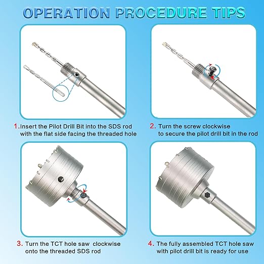 4" Concrete Hole Saw, 102mm Tungsten Steel Core Bit for Cinder Block, Brick, Rock, Plank Walls for Pipes or mini Split Lines, with SDS Plus Shank and 2 Center Positioning Drill Bits.