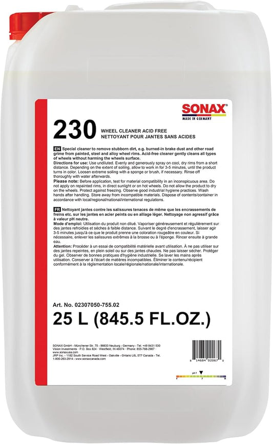 SONAX Wheel Cleaner Plus | Non-Acid Color Changing Formula for Effortless Removal of Brake Dust Grime and Dirt | Safe for All Wheels | Professional Strength Cleaner | 230705 | 25L