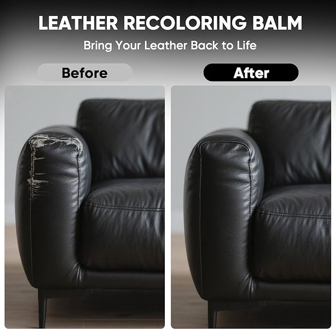 AWOWZ Leather Recoloring Balm - Scratch Repair & Color Restore Kit for Faded Leather, Leather Couch & Car Seats - 12OZ Leather Restorer Balm for Furniture, Auto Interior, Vinyl, Accessories (Black)
