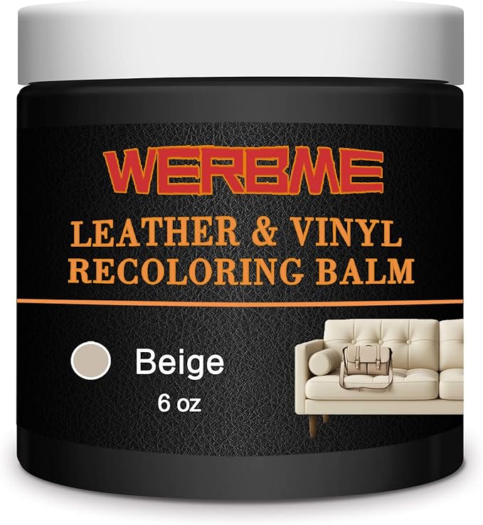 WERBME Leather Recoloring Balm & Color Restorer - Multipurpose Dye & Paint for Faded Leather Couches, Car Seats, Shoes | Fix Scratches on Clothing, Furniture & Accessories(Beige)