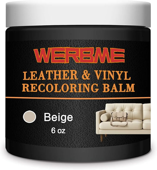 WERBME Leather Recoloring Balm & Color Restorer - Multipurpose Dye & Paint for Faded Leather Couches, Car Seats, Shoes | Fix Scratches on Clothing, Furniture & Accessories(Beige)