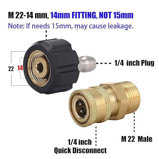 M MINGLE Pressure Washer Adapter Set, Quick Connect Gun to Wand, M22 14mm to 1/4 Inch