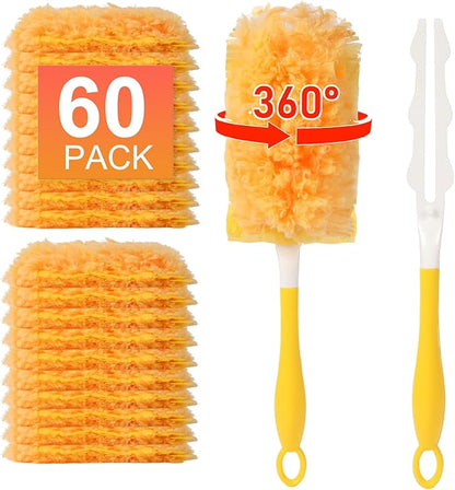60 Count Duster Refills for Swiffer Dusters with 1 Handle - Multi-Surface Larger Size Feather Dusters, 360 Heavy Duty Duster Refills for Cleaning Home, Furniture, Blinds and Ceiling Fans