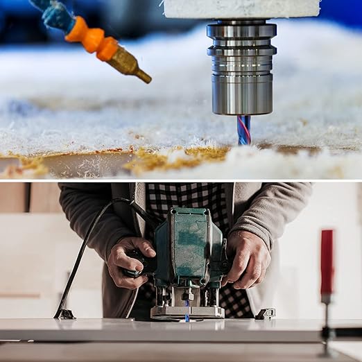 2PCS Downcut Spiral Router Bit Extra Long (4 inch) with 1/2 Inch Shank, 1/2 Inch Cutting Diameter Solid Carbide CNC End Mill Bits for Wood Carving, Plunge Cut (3-Flute)