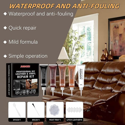 Jughozu Leather Repair Kit for Furniture, Sofa, Jacket, Car Seats & Purse, Vinyl Repair Kit with Easy Instructions. Fix Tears, Scratches, Holes & Peeling on Genuine, Faux, Bonded.(Brown)