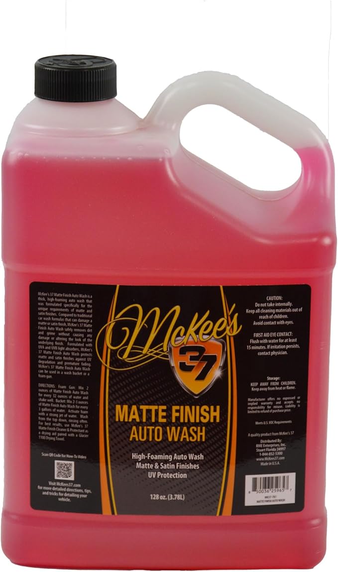 McKee's 37 Matte Finish Auto Wash (High-Foaming for Matte & Satin Finishes - Adds UV Protection | Prevents Water Spots) (128 oz)