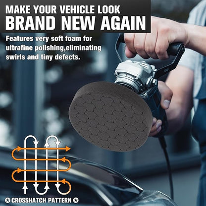 KUIMIT Black Polish Pad, 3Pcs 5.5 Inch Face for 5 Inch Buffing Polishing Pads and Woolen Pads 125mm Backing Plate Compound Buffing Sponge for Car Buffer Polisher Compounding, Polishing and Waxing