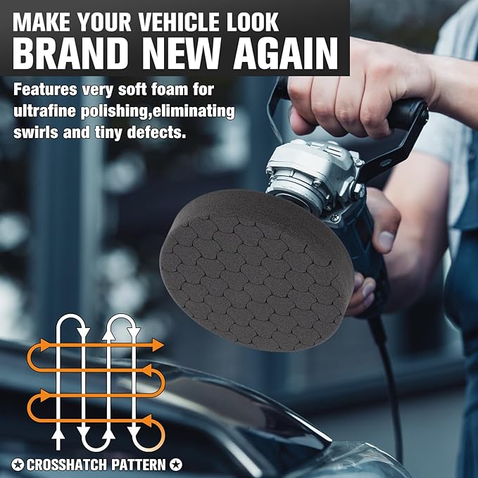 KUIMIT Black Polish Pad, Buffing Polishing Pads, 1Pc 6.5 Inch Face for 6 Inch 150mm Backing Plate Compound Buffing Sponge Pads for Car Buffer Polisher Compounding, Polishing and Waxing