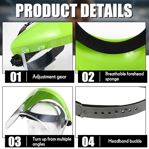 Copkim 3 Pack Safety Face Mask Shield for Grinding Clear Full Face Impact Resistant Safety PET Full Impact Resistant Mask Shield for Work Construction Cutting (Clear PET,Green)