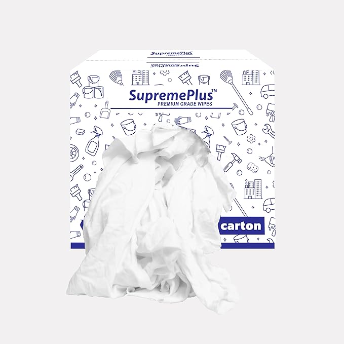 Recycled White T-Shirt Cleaning Rags - (5 lbs. Box) Shop Rag Bulk for Oil, Stain, Grease, Paint, and Auto Cleaning, Multipurpose White Cotton Rags