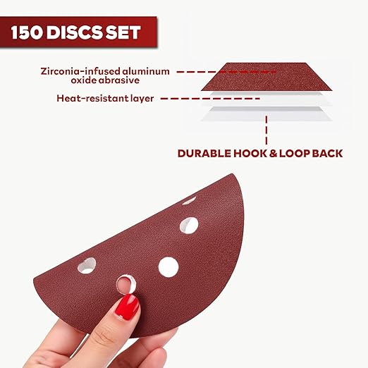 XFasten 5 Inch Sanding Discs Hook and Loop (150 PCS) Durable, Secure Hold 60 80 100 120 150 180 240 320 400 600 Grit 5 Sanding Disc Hook and Loop for Orbital Sander Sandpaper Assortment Pack