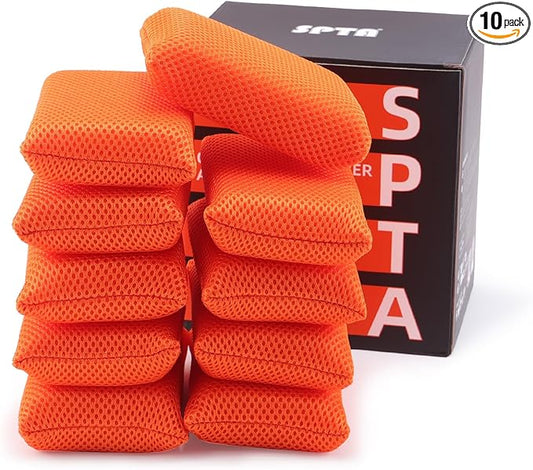 SPTA Mesh Bug Sponge, Bug Remover Car Wash Sponge for Cleaning Bugs and Tar, 4.8 inch by 3.2 inch, Cars Exterior - Ultra Soft Mesh Car Wash Sponges Non Scratch -10 Pack/Sets -WF020B10
