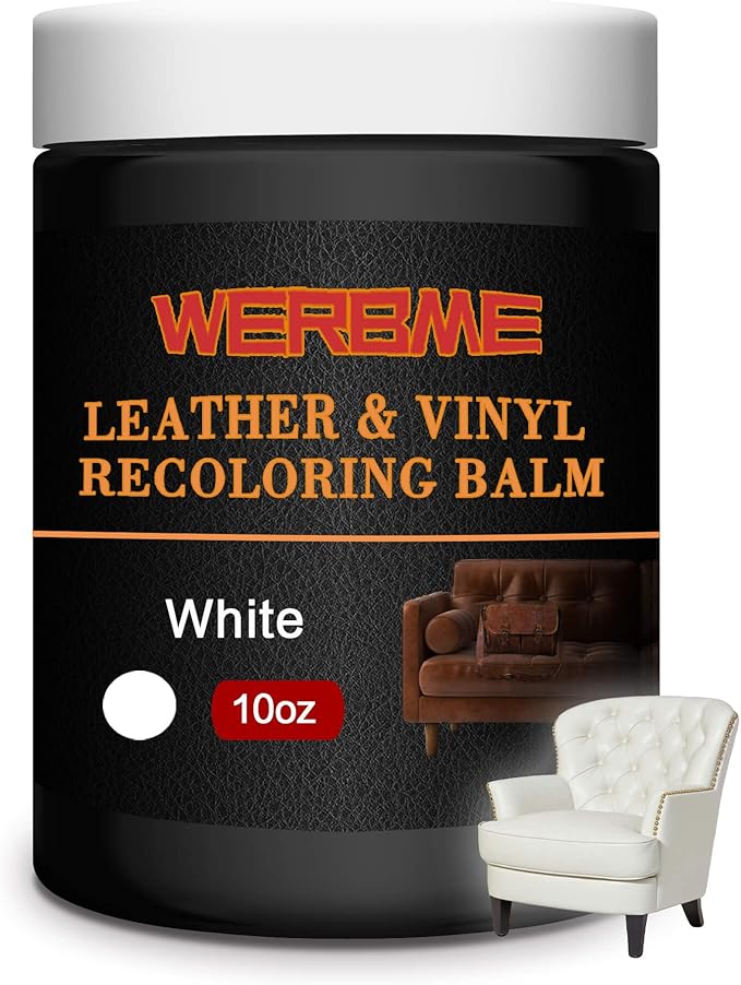 WERBME Leather Recoloring Balm & Color Restorer - 10OZ Multipurpose Dye & Paint for Faded Leather Couches, Car Seats, Shoes | Fix Scratches on Clothing, Furniture & Accessories(White)