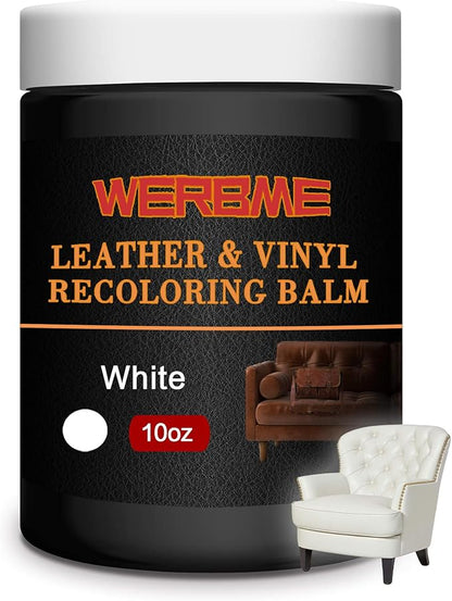 WERBME Leather Recoloring Balm & Color Restorer - 10OZ Multipurpose Dye & Paint for Faded Leather Couches, Car Seats, Shoes | Fix Scratches on Clothing, Furniture & Accessories(White)