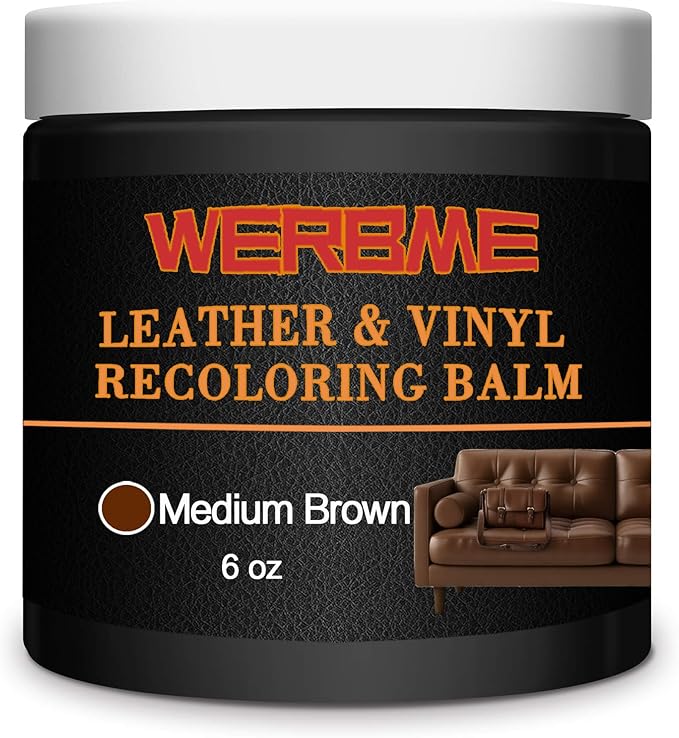 WERBME Leather Recoloring Balm & Color Restorer - Multipurpose Dye & Paint for Faded Leather Couches, Car Seats, Shoes | Fix Scratches on Clothing, Furniture & Accessories(Medium Brown)