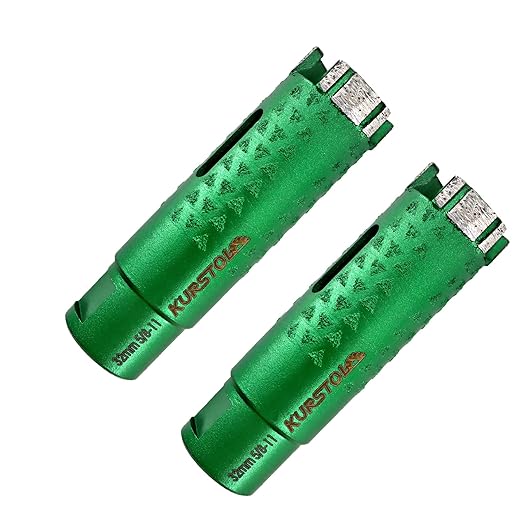 KURSTOL Diamond Core Drill Bits - 2pcs 1-1/4 Inch with 58-11 Thread Granite Hole Saw Dry or Wet Drilling Hard Stone Marble Concrete Quartz Countertop Laser Welded Masonry Coring(32mm)