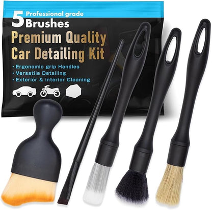 Car Detailing Brush Kit Exterior & Interior Car Cleaner Brush Set | Car Cleaning Kit | Car Accessories | Interior Car Cleaner | Travel Essentials | Black | 5PCS - Japan Import