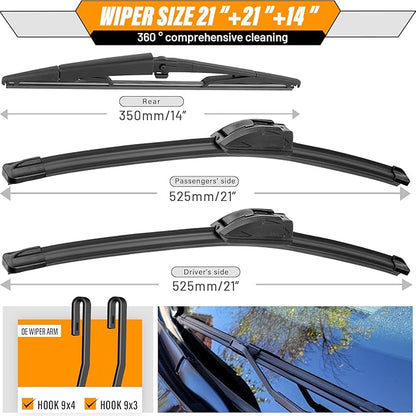 AUTOBOO 21"+21" Windshield Wipers with 14" Rear Wiper Blade Replacement for Jeep Grand Cherokee 2005 2006 2007 208 2009 2010 -Original Factory Quality (Pack of 3)