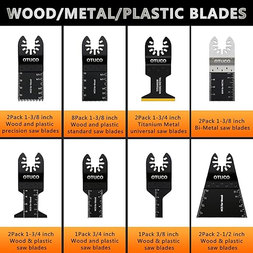 OTUCO 150 Pcs Oscillating Saw Blades, Wood Metal Cutting Multitool Bi-Metal Blades Quick Release Tool Blades Kits Fit for Dewalt, Makita, Ryobi, Rockwell
