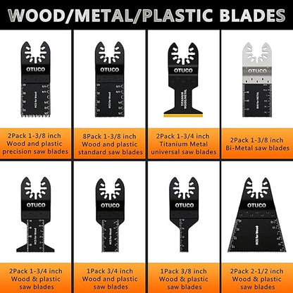 OTUCO 150 Pcs Oscillating Saw Blades, Wood Metal Cutting Multitool Bi-Metal Blades Quick Release Tool Blades Kits Fit for Dewalt, Makita, Ryobi, Rockwell