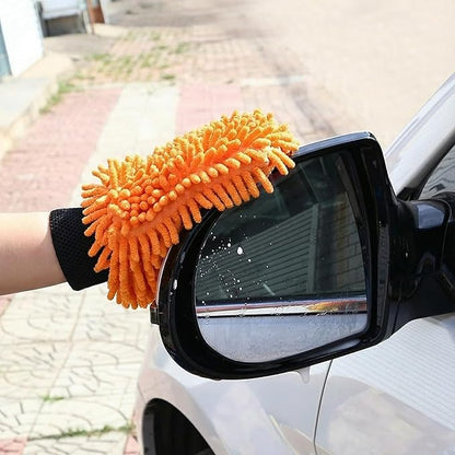 Car Wash Mitt Microfiber, 2PK-Scratch & Lint Free, Premium Chenille Microfiber Wash Mitt (Orange)