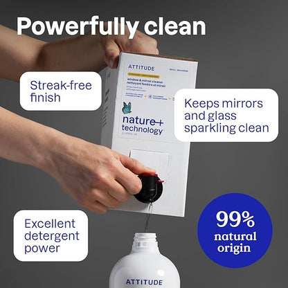 ATTITUDE Window & Mirror Cleaner Refill, EWG Verified, Plant- & Mineral-Based, Vegan & Streak-Free Glass Spray, Citrus Zest Scent, 67.6 Fl Oz (Pack of 4)