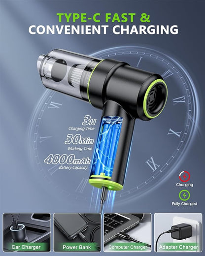 CODN Handheld Car Vacuum Portable Cordless, 2 in 1 Handheld Vacuum Cleaner 12000PA Air Duster with Multi-Nozzles and LED Light, Mini Hand Held Vacuum Rechargeable for Home, Car, Office, Pet Hair