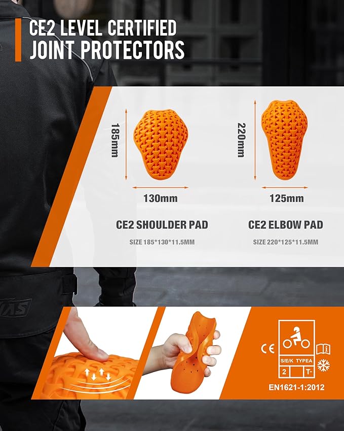 BORLENI CE Level 2 Elbow and Shoulder Protection Pad and CE Level 1 Back Armor Certified Armor Pads Set, Motorcycle Armor Protector Inserts for Motorcycle Jackets