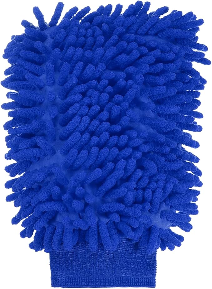 HARFINGTON Chenille Microfiber Car Wash Mitts 9.8" x 7.9" Scratch Free Wash Gloves Absorbent Double Sided Plush Cleaning Drying Mitts for Car Washing Home Blue