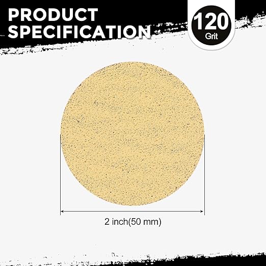 Kozelo 50 Pcs Sanding Discs 2 Inch 120 Grit Hook and Loop Random Orbital Sandpapers Suitable for Drywall Sander Wood Metal Furniture, Yellow