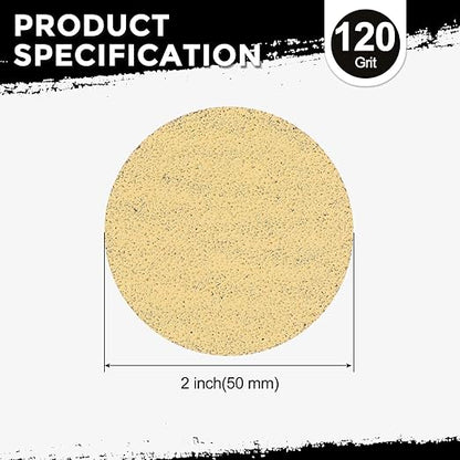 Kozelo 50 Pcs Sanding Discs 2 Inch 120 Grit Hook and Loop Random Orbital Sandpapers Suitable for Drywall Sander Wood Metal Furniture, Yellow