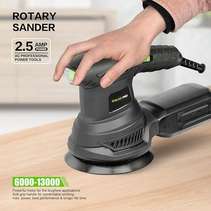 GALAX PRO 2.5A Rotary Orbital Sander, 300W Electric Orbital Sander with 6 Various Speeds 6000-13000RPM,4.9-Inch with 20PCS Sandpapers,1 dust canister,Fit for Woodworking, Sanding, Polishing