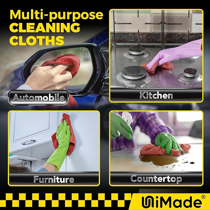 Microfiber Cleaning Cloth, 24 Pack Reusable Microfiber Towels for Cars Lint Free Cleaning Shop Towel Rags for Home Kitchen Automotive Bar Mechanic Restaurant Garage, 11.5"x 11.5", Red