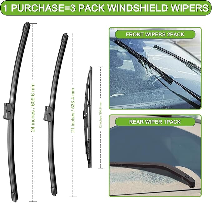 PARRATI® Windshield Wipers for Chevrolet Traverse 2009-2017,24"+21" Front and 13" Rear,OEM Replacement Wiper Blades,Quiet & Streak-Free(Set of 3)