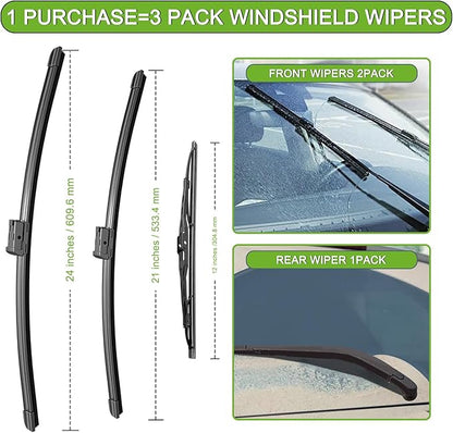 PARRATI® Windshield Wipers for Chevrolet Traverse 2009-2017,24"+21" Front and 13" Rear,OEM Replacement Wiper Blades,Quiet & Streak-Free(Set of 3)