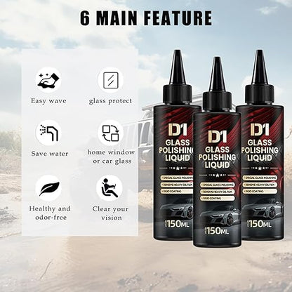 3pcs Bianca Glass Polishing Liquid D1 with Sponges,Car Glass Polishing Compound Windshield Cleaner Glas Oil Film Remover,Anti-Fog Hydrophobic Coating Spray, Oil Film,Wiper Marks and Scratches